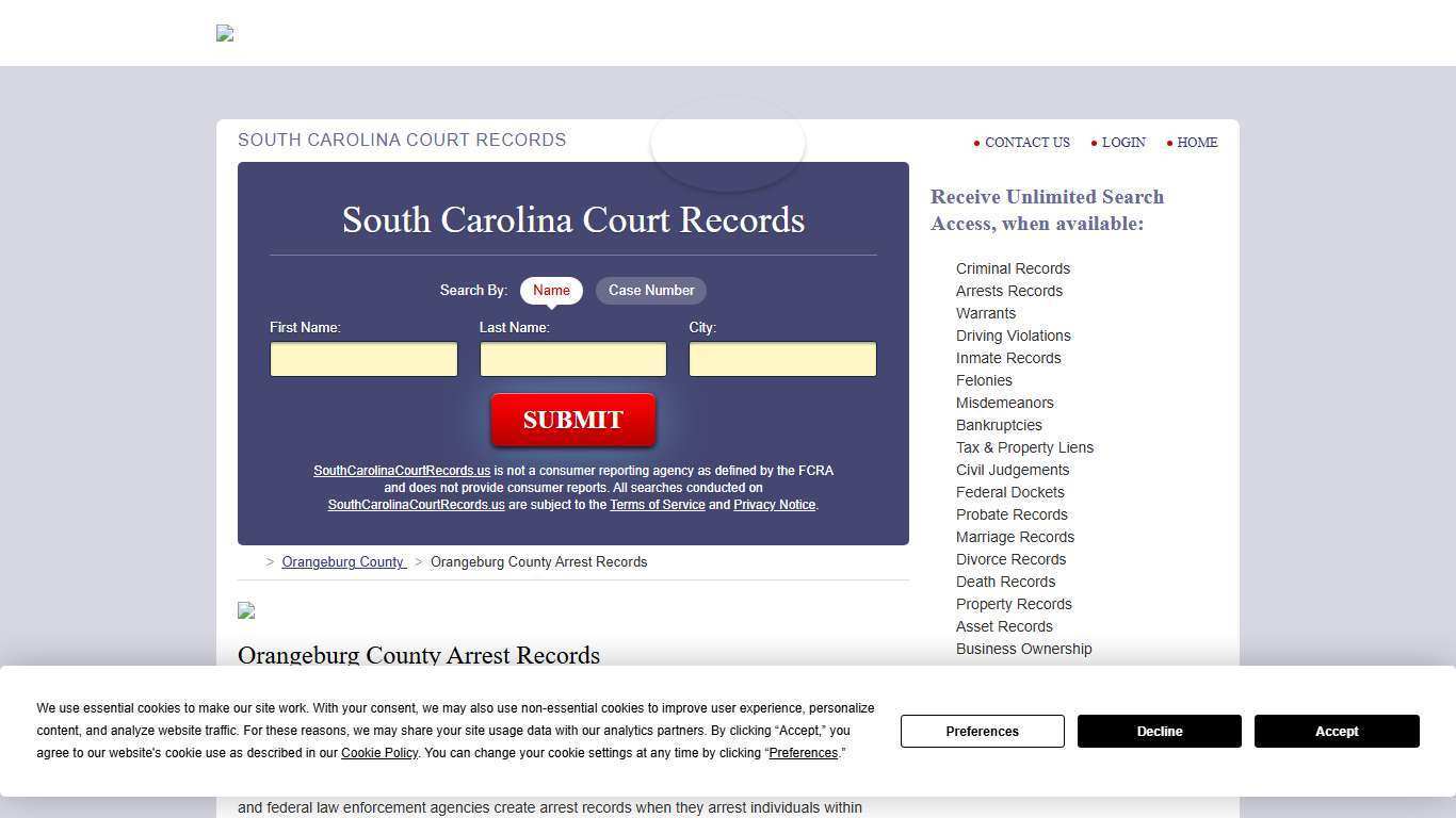 Orangeburg County Arrest Records | SouthCarolinaCourtRecords.us